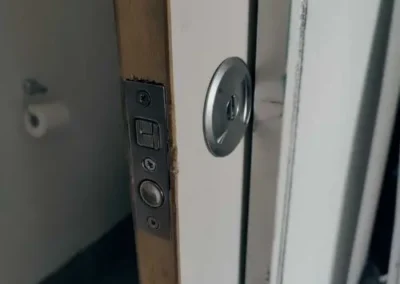 Mortice lock body visible on the edge of a door