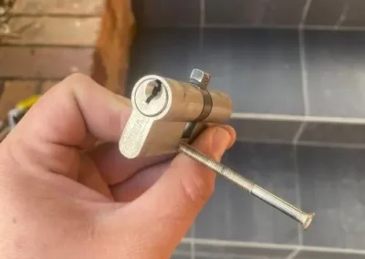Euro cylinder lock with a key inserted