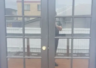 Lock and handle on a glass entry door