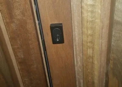 Digital keypad lock fitted to a timber door