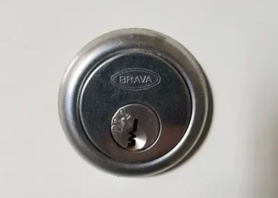 Close view of a round lock cylinder