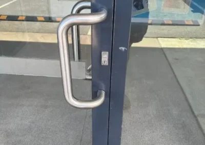 Pull handle on a commercial glass door