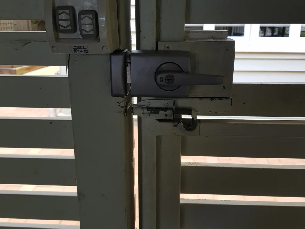 Close view of door lock and latch hardware for Albion locksmith services