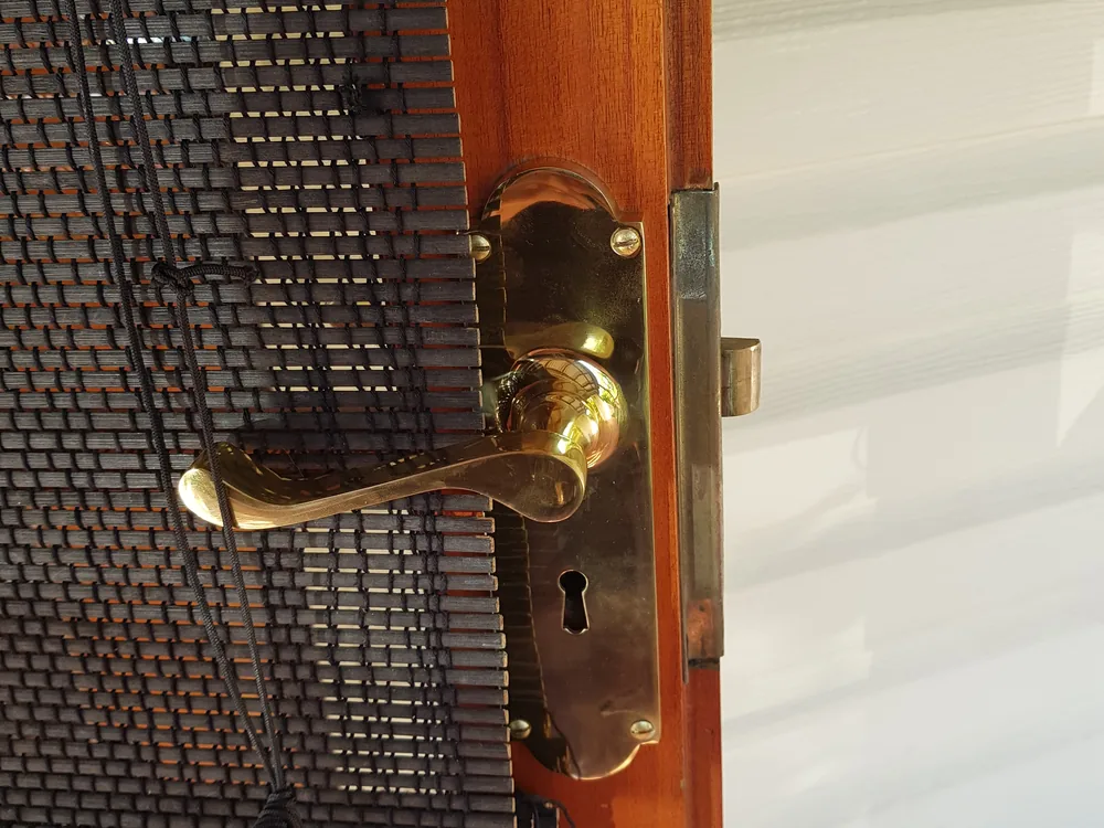 Close view of door lock and latch hardware for Arana Hills locksmith services