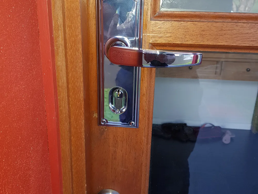Close view of door lock and latch hardware for Bald Hills locksmith services