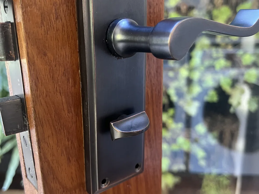 Close view of door lock and latch hardware for Bridgeman Downs locksmith services