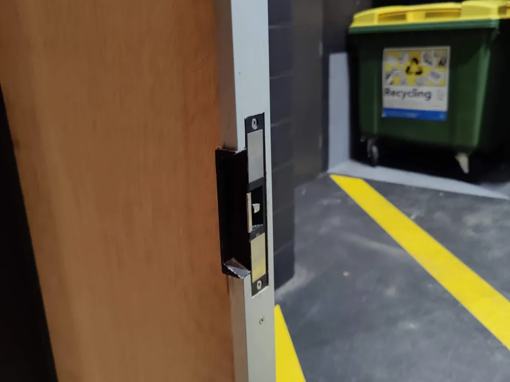 Close view of door lock and latch hardware for Deagon locksmith services