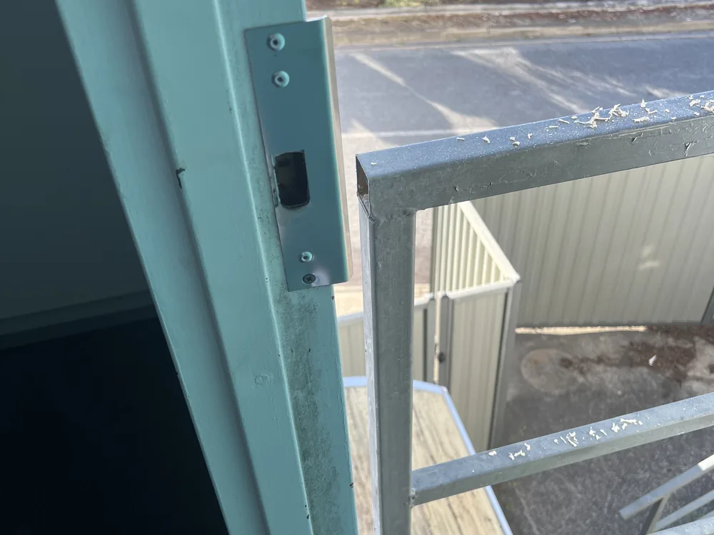 Close view of door lock and latch hardware for Gordon Park locksmith services