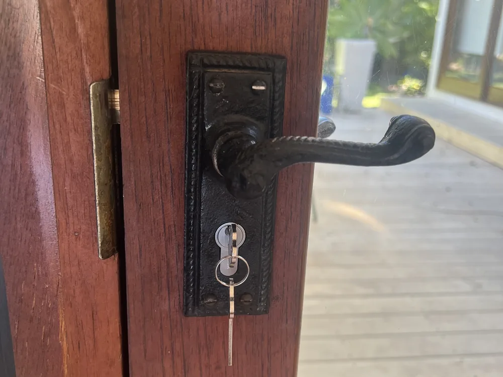Close view of door lock and latch hardware for Grange locksmith services