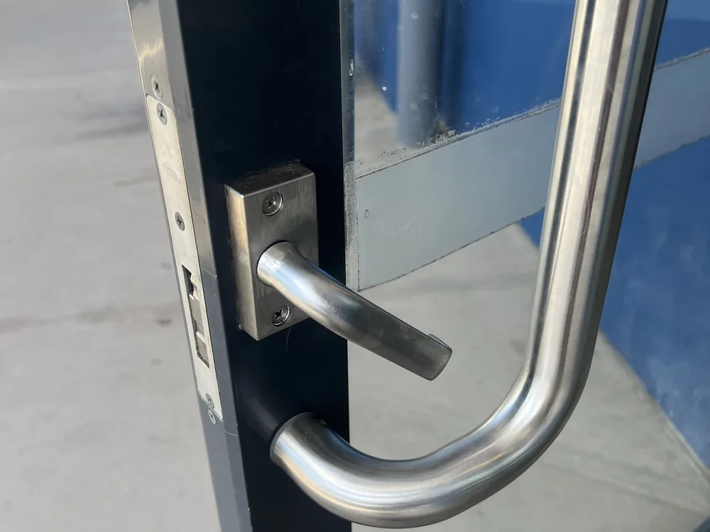 Close view of door lock and latch hardware for Griffin locksmith services