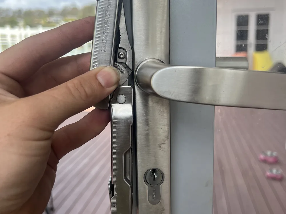 Close view of door lock and latch hardware for Herston locksmith services