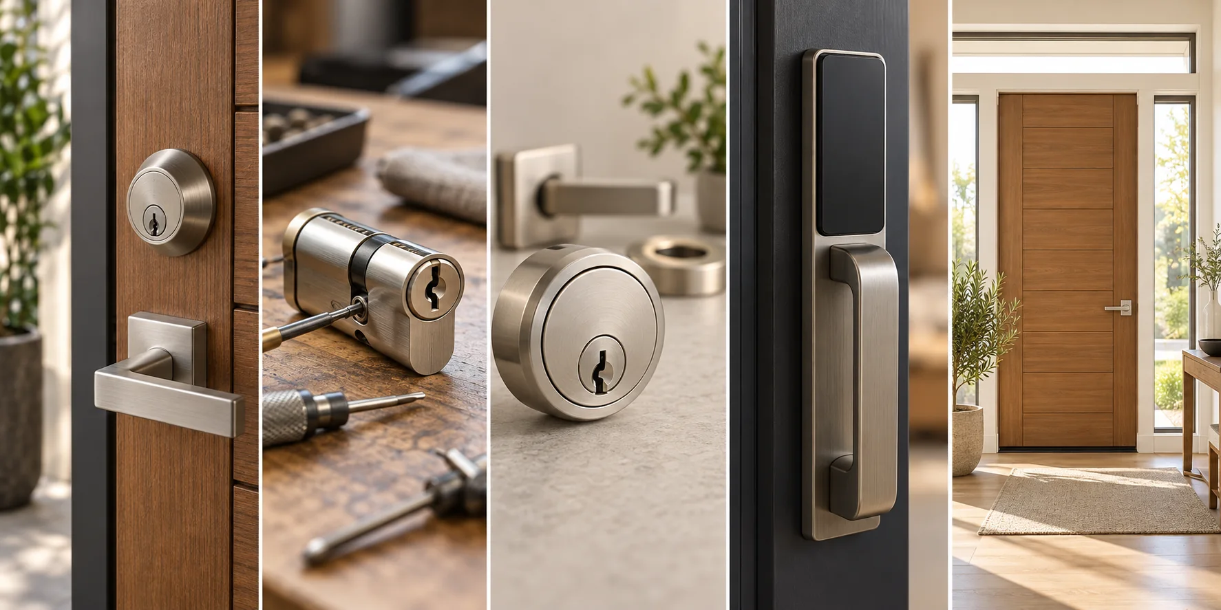 Illustrative residential and commercial door hardware Illustrative collage of residential and commercial entry door hardware