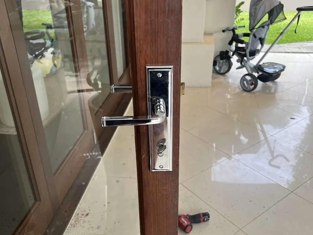 Close view of door lock and latch hardware for Narangba locksmith services