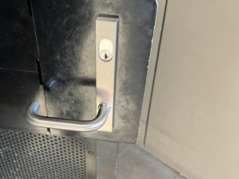Close view of door lock and latch hardware for Samford Valley locksmith services