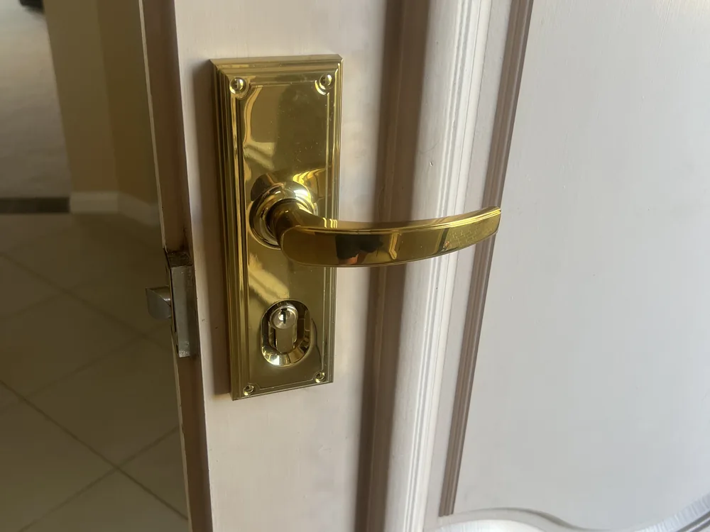 Close view of door lock and latch hardware for Stafford Heights locksmith services