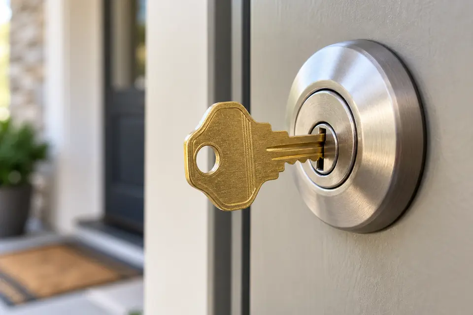 Residential lock rekeying Key inserted into a residential door lock cylinder for rekeying
